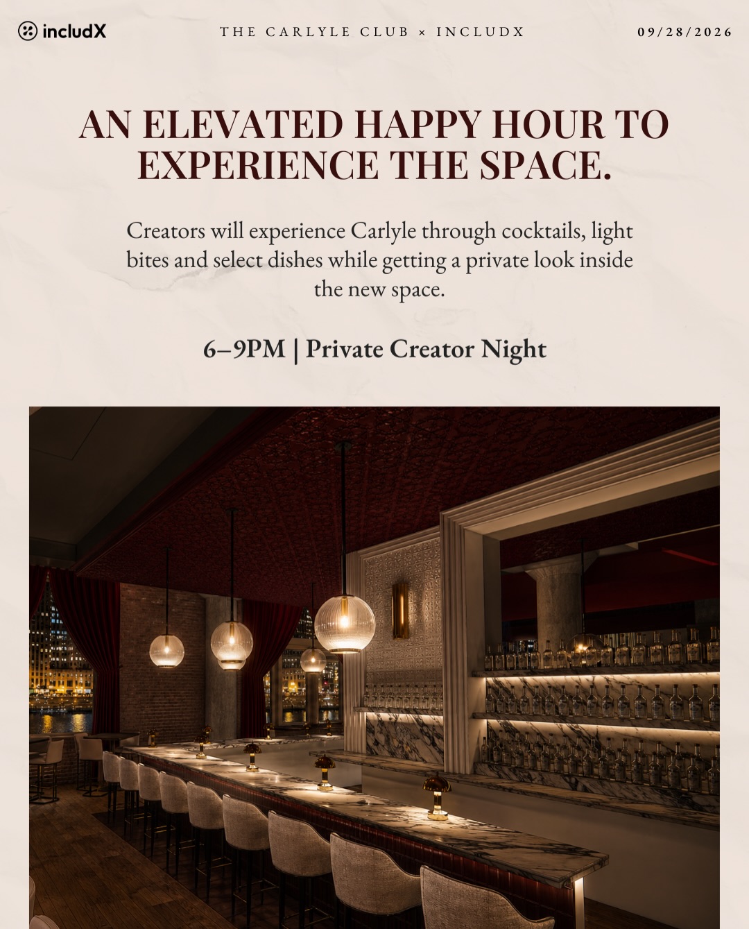 The Carlyle Club bar overlooking the Chicago River at night